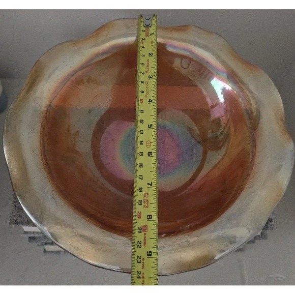VTG‎ Iridescent Marigold Carnival Glass Bowl – Embossed Floral Pattern 9 Inch - Picture 4 of 4
